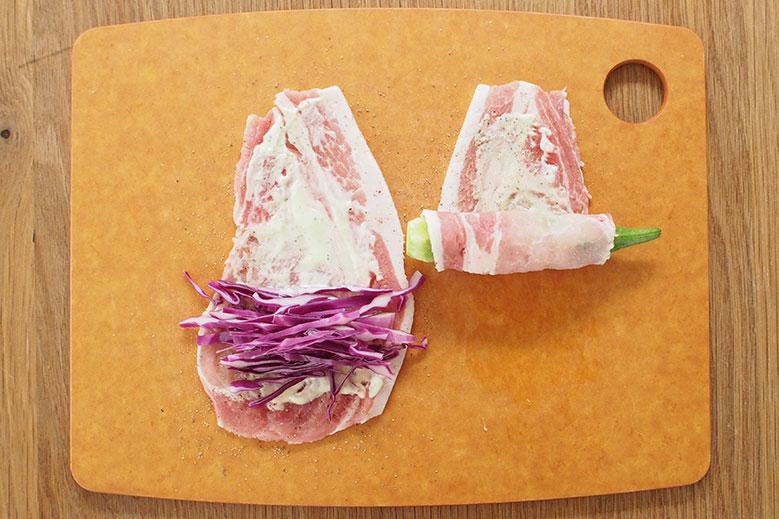 ゆる弁当レシピ:豚肉のカラフルベジ巻き
